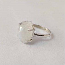 Rainbow Moonstone Oval Silver Prong Ring